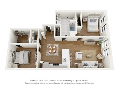 Floor plan for 2 beds, 1 bath, 928 sqft